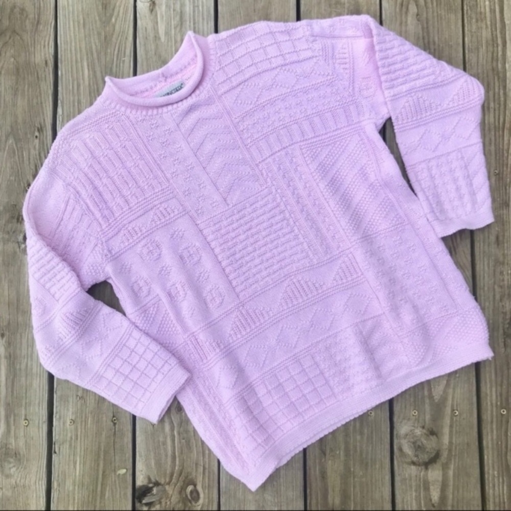 Vintage 80s 90s Pink Roll Neck Oversized Sweater